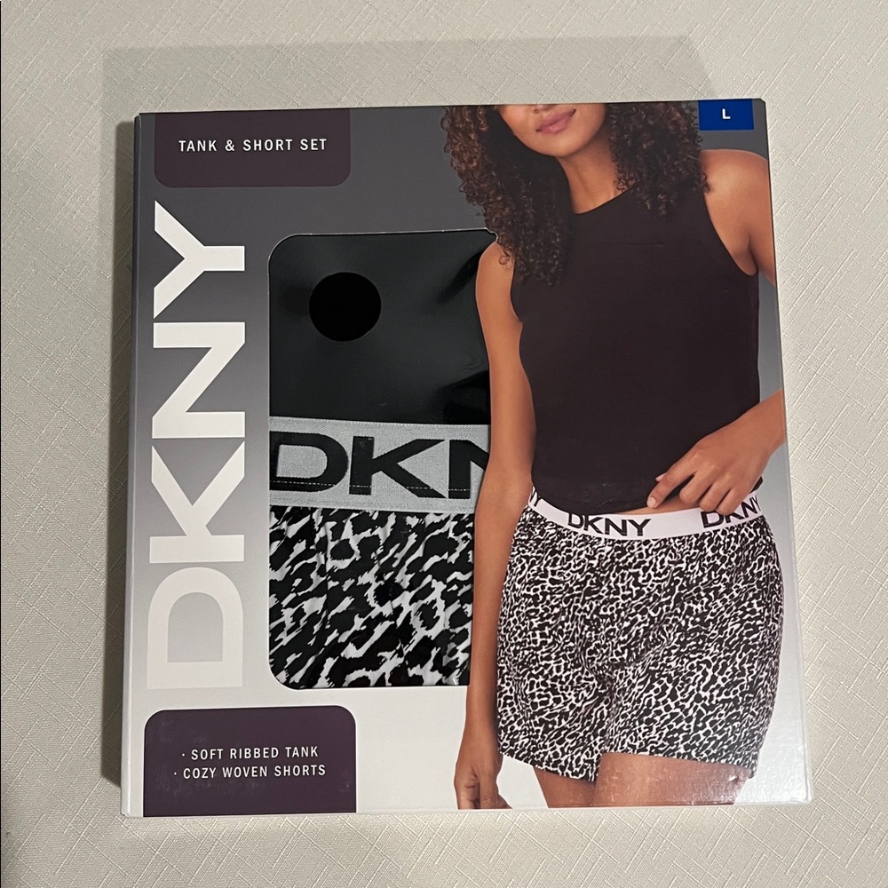 DKNY Black Tank and Leopard Print Shorts Set